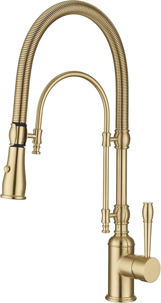 Copper Kitchen Faucet, Single Handle, 360 Swivel High Arc Kitchen Sink Faucet, Brushed Gold Pull ... | Amazon (US)