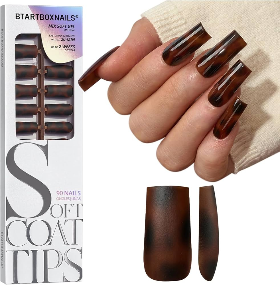 BTArtboxnails SOFTCOATTIPS Press On Nails - Tortoiseshell Long Square Press On Nails, 90Pcs Salon... | Amazon (US)