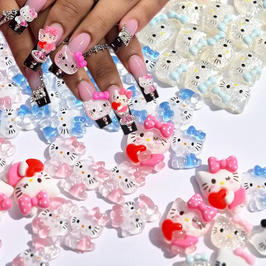 Kawaii Cartoon Cat Nail Charms 40Pcs Cute 3D Nail Art Charms Designs Cat Nail Jewelry Rhinestones... | Amazon (US)