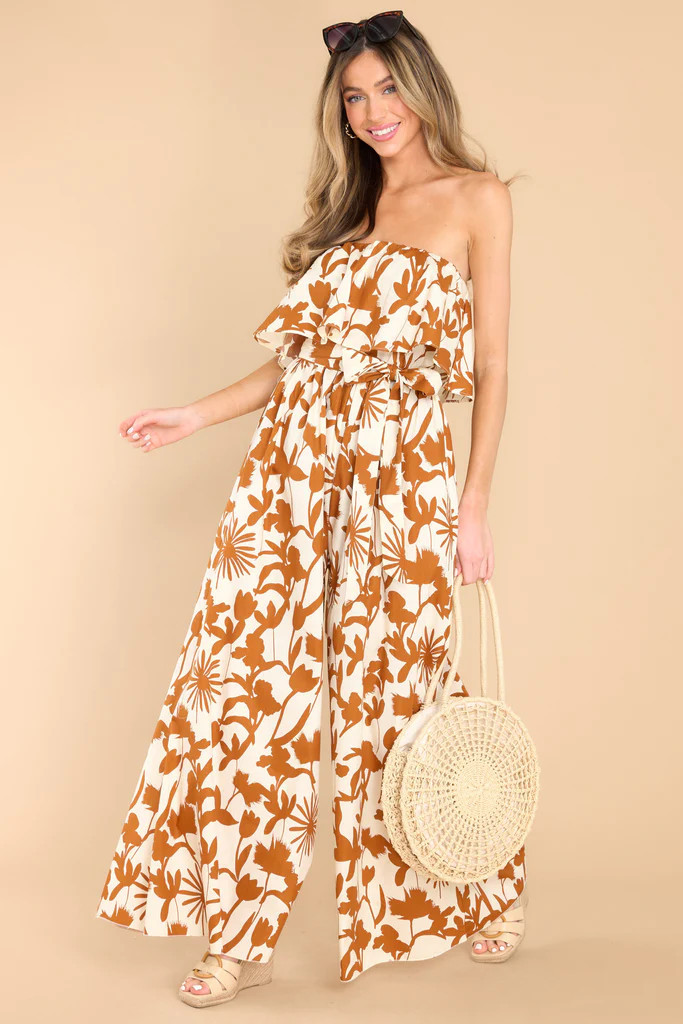 Always A Dime Brown Multi Print Jumpsuit | Red Dress 