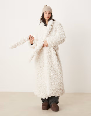 Glamorous cream cloud faux fur coat with robe tie | ASOS (Global)