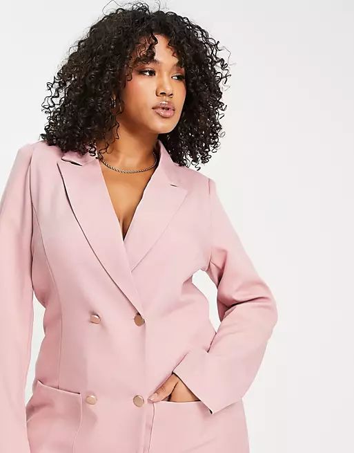 In The Style Plus x Liberty double breasted blazer dress in pink | ASOS | ASOS (Global)