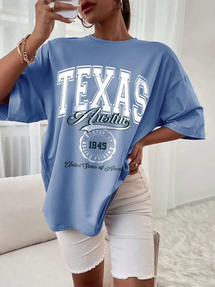 Letter Graphic Drop Shoulder Tee | SHEIN