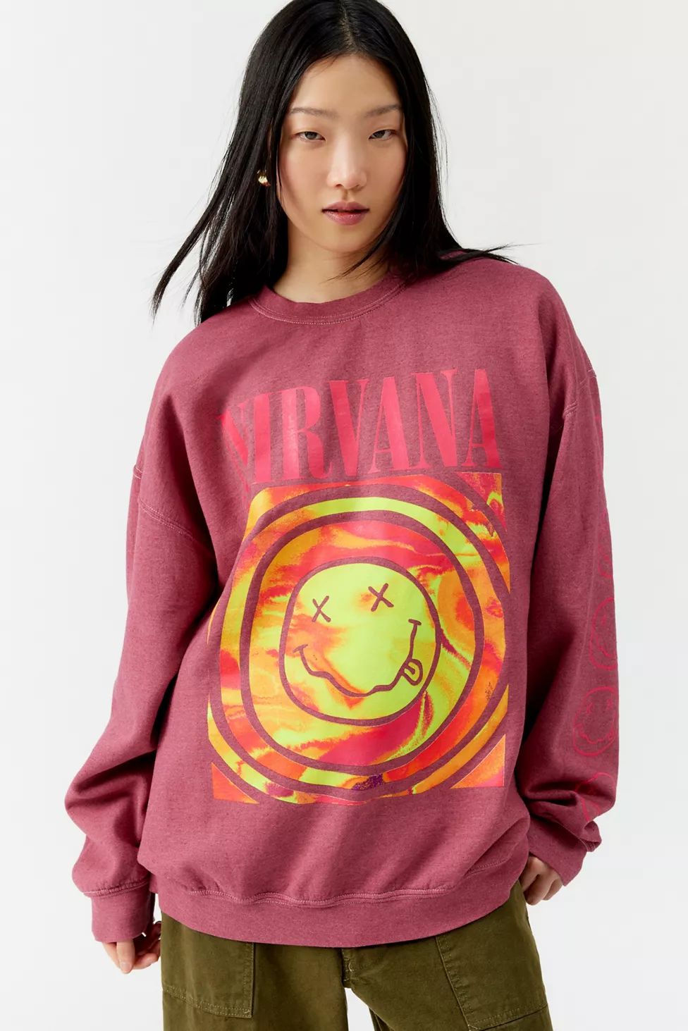 Nirvana Smile Overdyed Fleece Crew Neck Sweatshirt | Urban Outfitters (US and RoW)