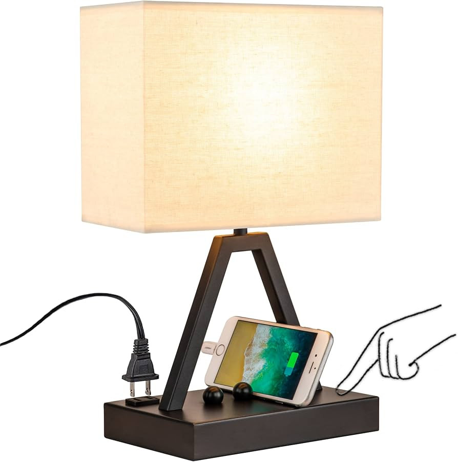 Briever Touch Control Table Lamp, 3-Way Dimmable Desk Lamp with USB C & USB A and AC Outlet, Beds... | Amazon (US)