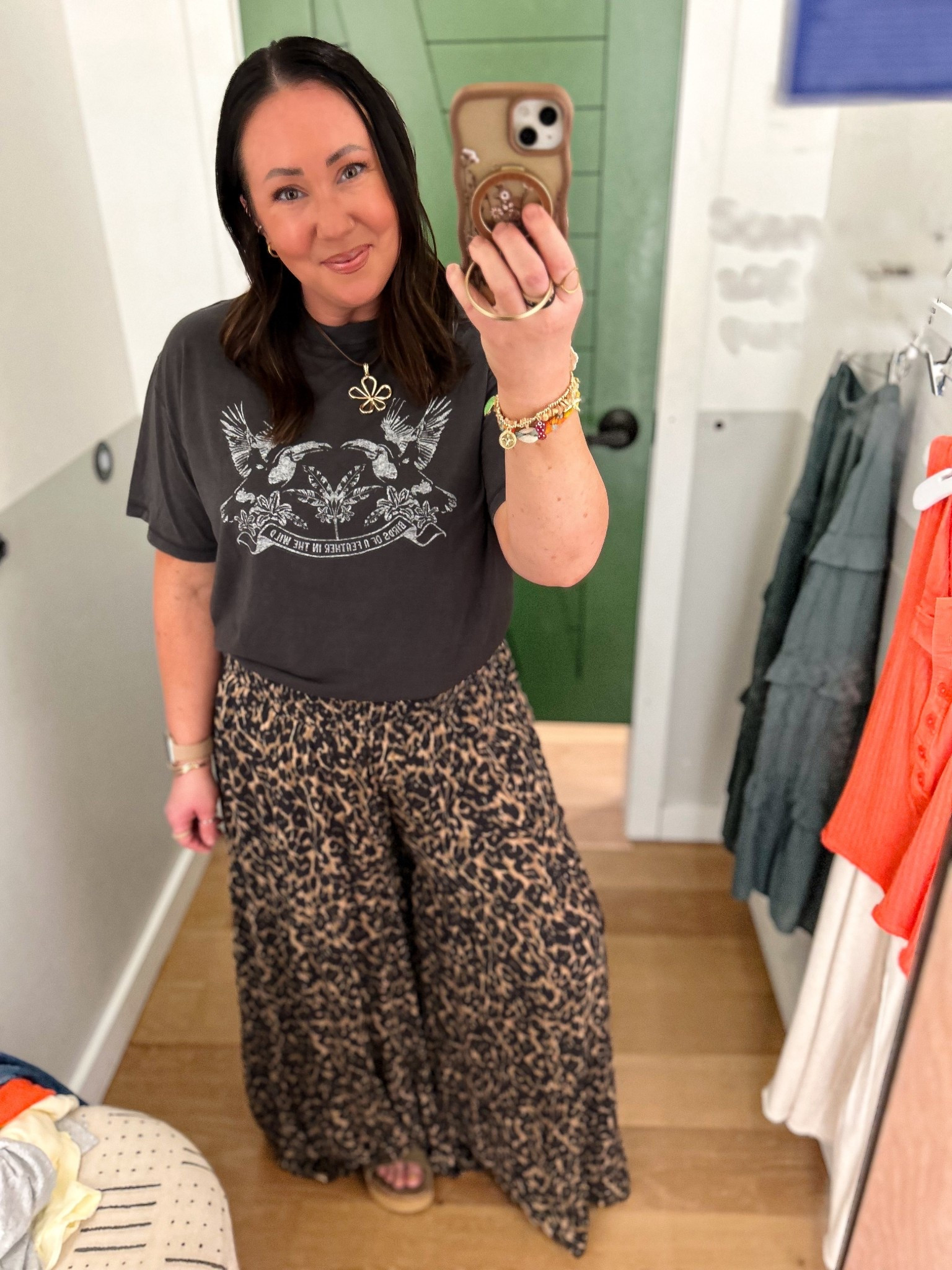 Aerie finds!  These party pants!  Feel like you’re wearing the comfiest maxi skirt, but they’re pants! Large regular fits perfectly. Medium graphic tee. Fits oversized! Sandals run true to size.  

#LTKMidsize #LTKSaleAlert #LTKOver40