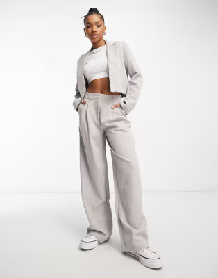 Pieces cropped blazer & tailored trousers co-ord in grey | ASOS (Global)