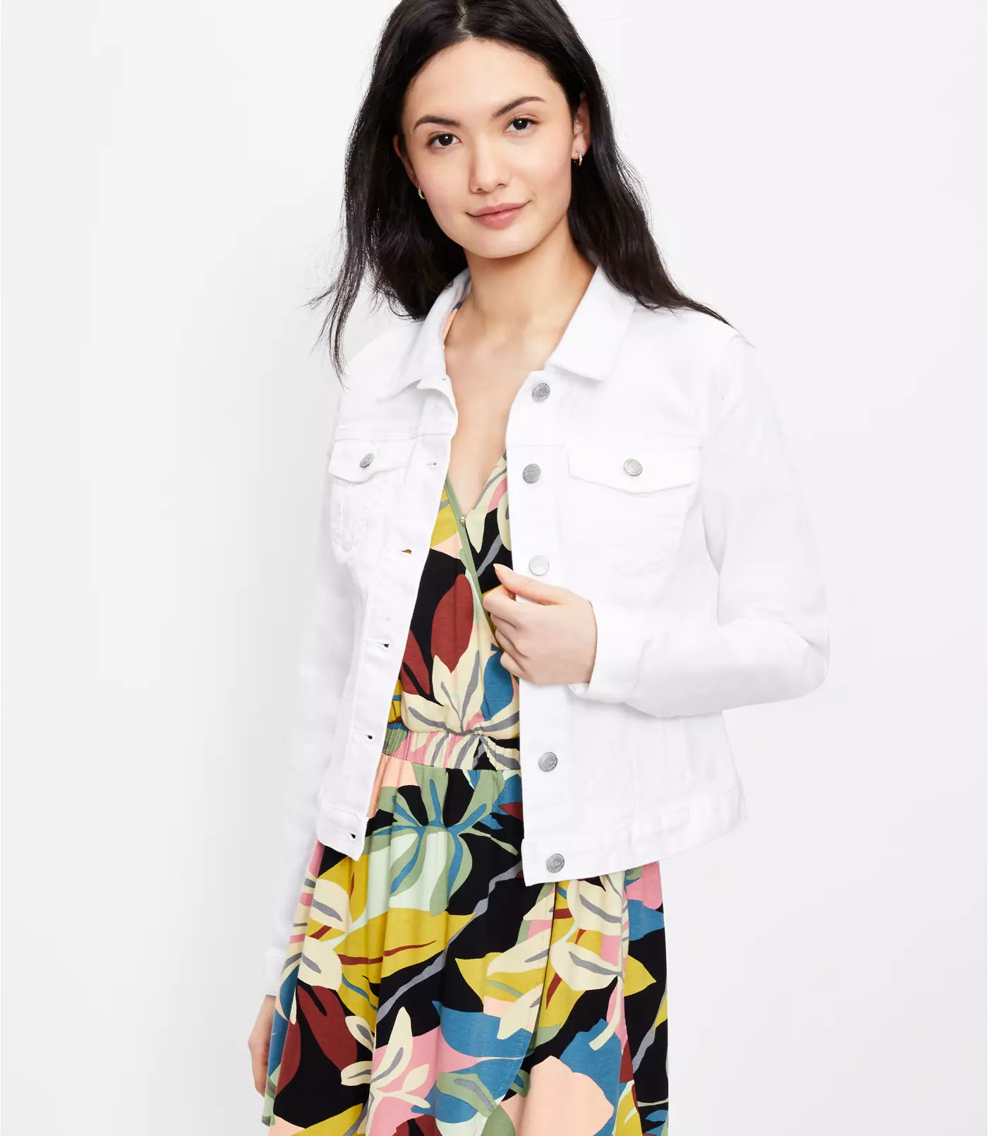 Denim Trucker Jacket in White | LOFT