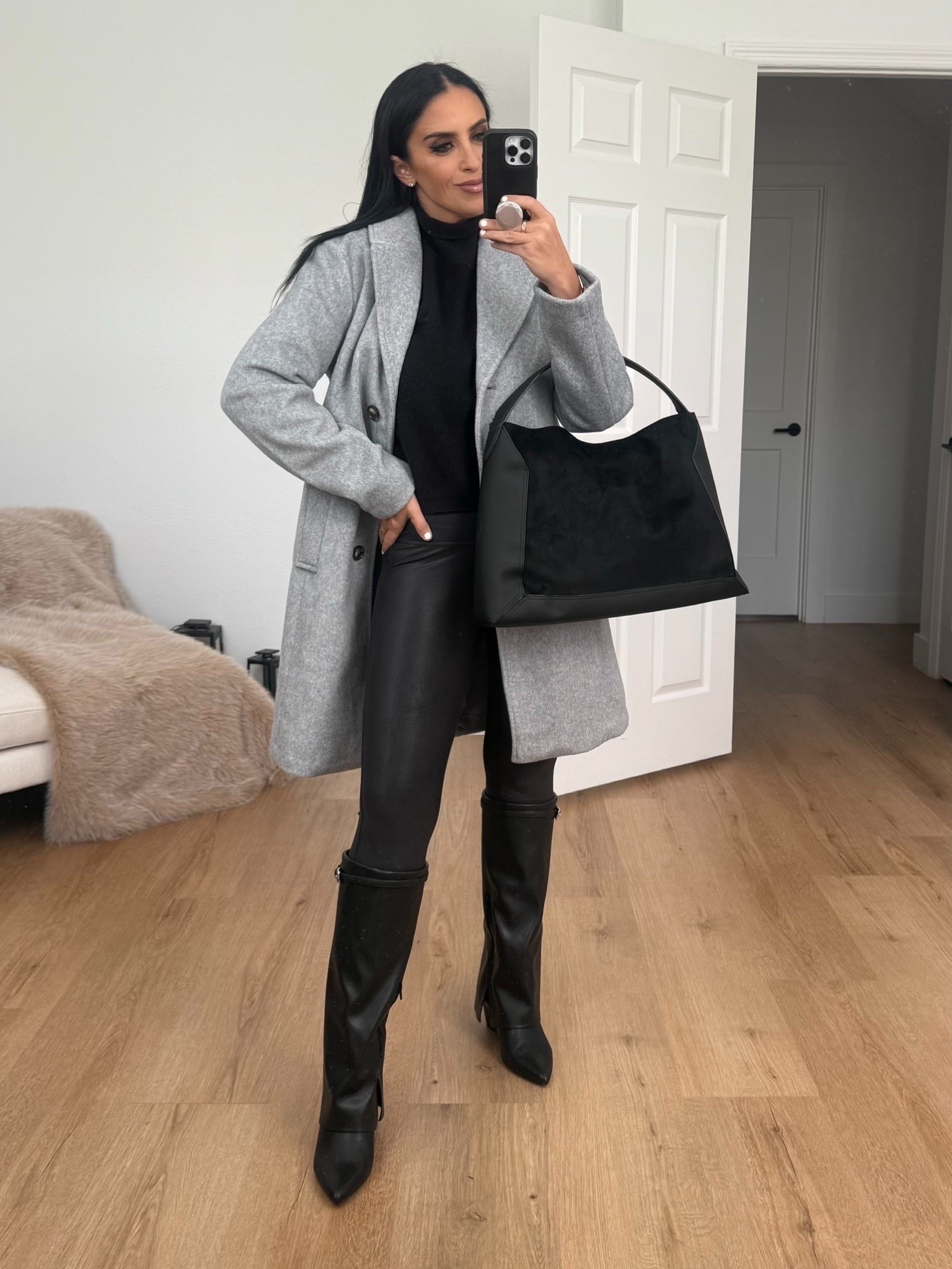 Time and Tru Women's Faux Wool Boyfriend Coat wearing size small. Under $50