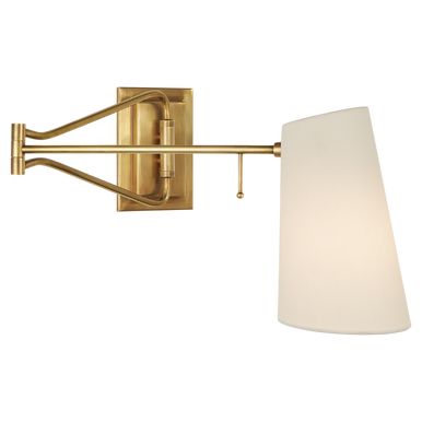 Keil Swing Arm Wall Sconce, 1-Light, Hand-Rubbed Antique Brass, Linen Shade, 10"H (ARN 2650HAB-L ... | Lighting Reimagined