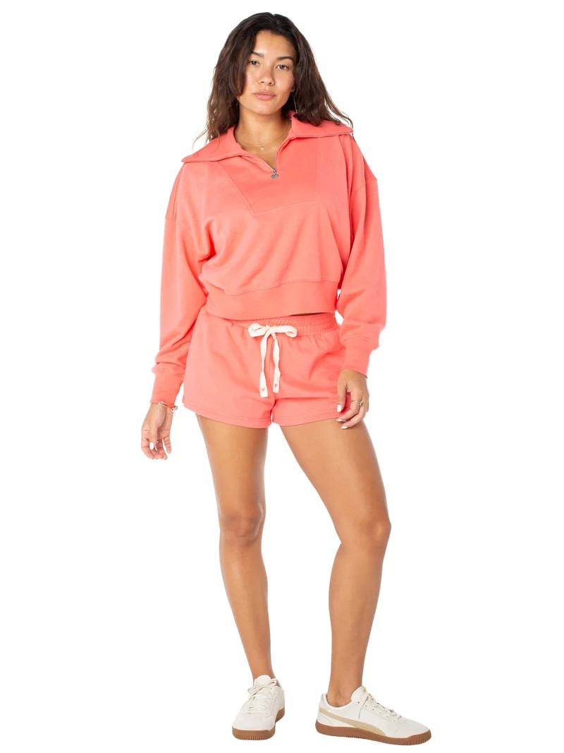 Celebrity Pink Women's and Women's Plus Quarter Zip Pullover French Terry Sweatshirt, Sizes XS-4X | Walmart (US)