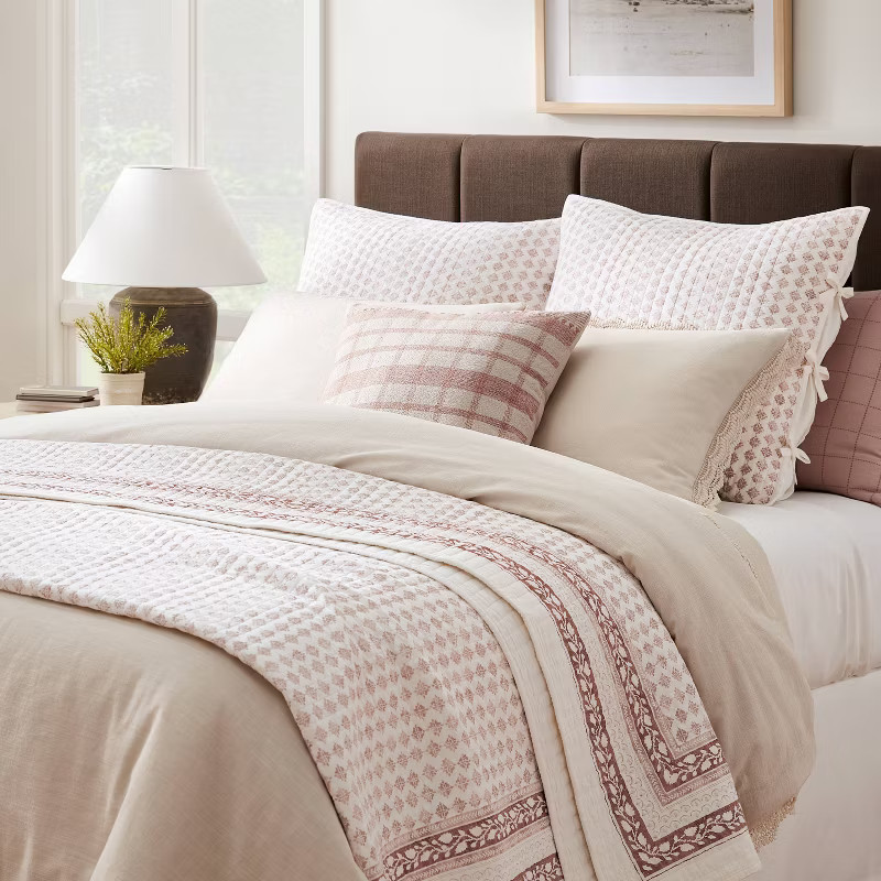 Decorative Border Cotton Slub Wood Block Print Quilt Mauve - Threshold™ designed with Studio Mc... | Target