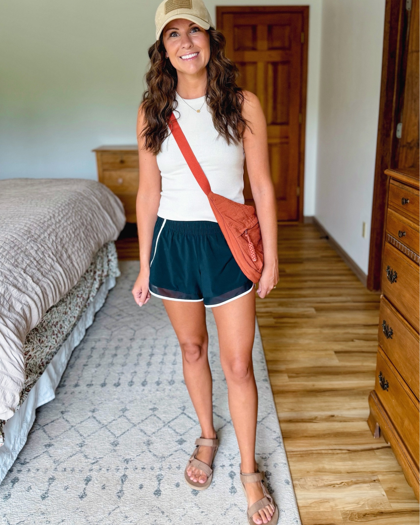 Easy mom outfit! Easy mom ootd 

small in my bra, small in my tank (wishbone color—I own it in line 6 colors though) and xxs in my shorts. My teva sandals are size 6.

#LTKmomlife #LTKgrwm #LTKPetite