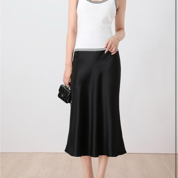 Elegant Black Satin Midi Skirt | Poshmark