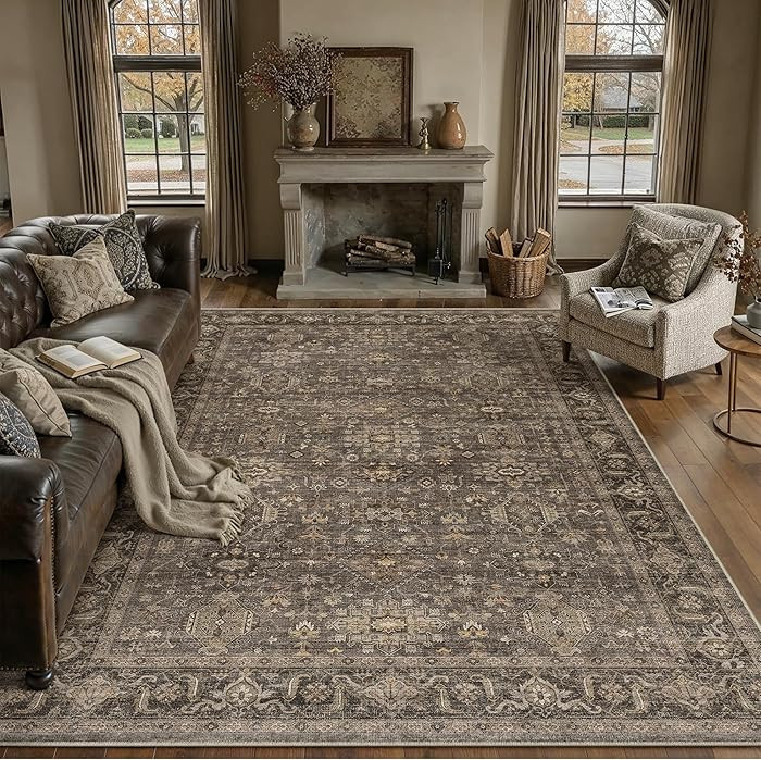 8x10 Washable Area Rug for Living Room Bedroom Vintage Brown Non Slip Carpet Traditional Retro So... | Amazon (US)