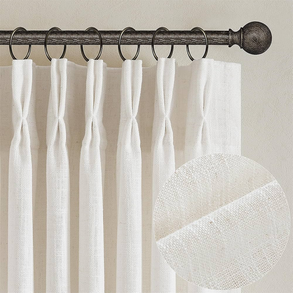 Natural Pinch Pleated Linen Curtains 84 Inch Length 2 Panels for Living Room Bedroom Textured Cre... | Amazon (US)