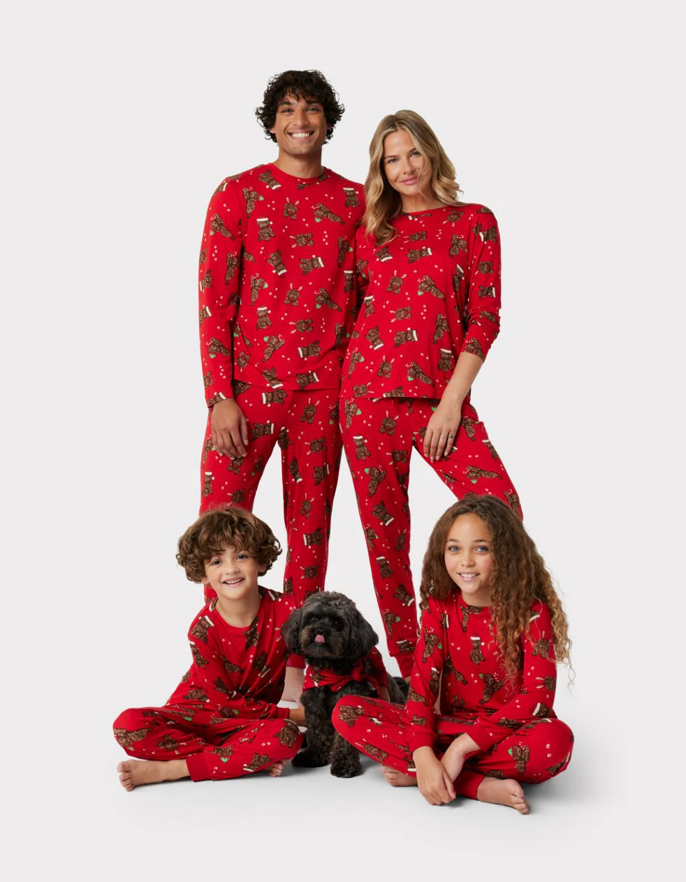 Red & White Christmas Cockapoo Print Long Pyjama Set | Chelsea Peers NYC