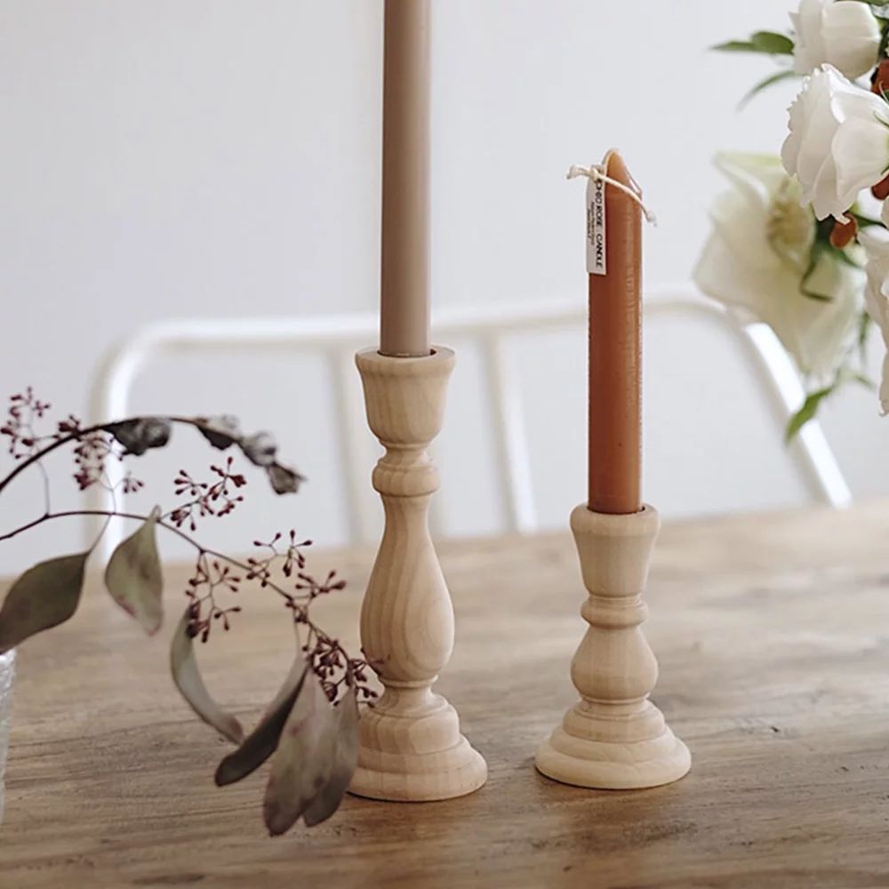 Wood Candlestick Holders, Set of 2 Retro Unpainted Wood Classic Craft Candles Stick Holder Set We... | Walmart (US)