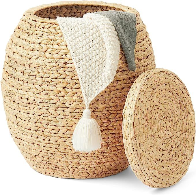 Artera Large Wicker Storage Baskets - Natural Multipurpose Barrel Storage Tub with Lid, Woven Wat... | Amazon (US)