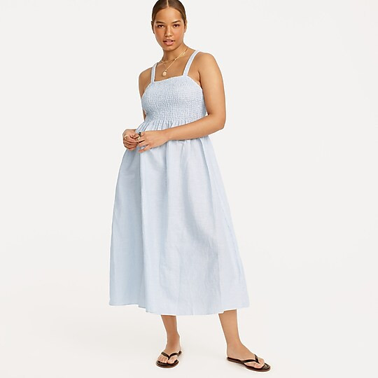 Smocked beach dress in linen -cotton stripe | J. Crew US
