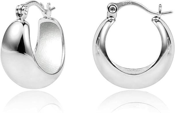 KISSPAT Sterling Silver Chunky Hoop Earrings for Women Hypoallergenic Thick Huggie Earring Wide H... | Amazon (US)