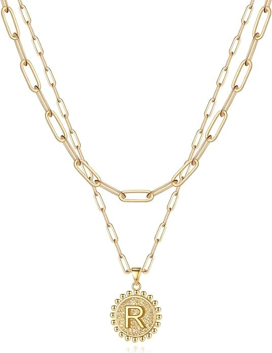 Yoosteel Gold Initial Necklaces for Women, 14K Gold Plated Dainty Layering Paperclip Link Chain N... | Amazon (US)