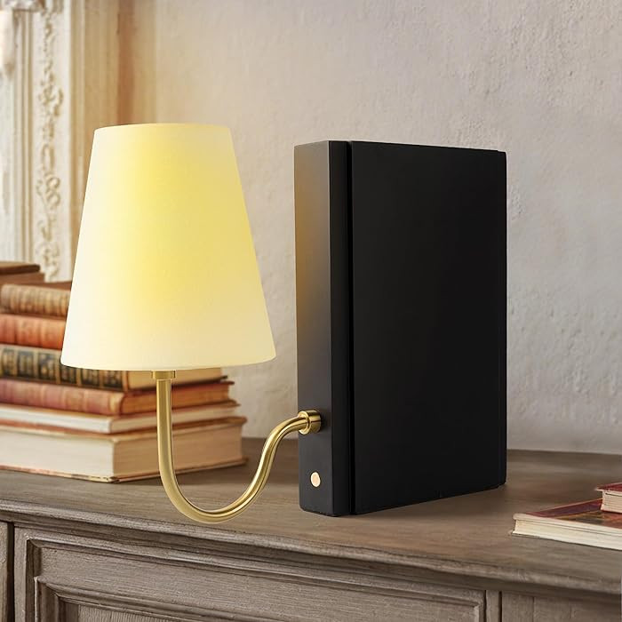 AELS Wooden Bookshelf Lamp with Bulb, Cordless Touch Dimmable Table Lamp with Linen Fabric Shade,... | Amazon (US)