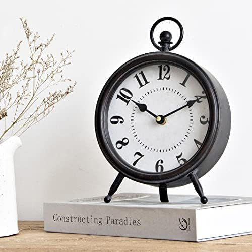 Vintage Black Table Clock on Stand, Decorative Desk and Shelf Clock, Rustic Mantel Clock Farmhouse C | Amazon (US)