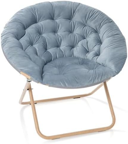 Milliard Cozy Chair/Velour Saucer Accent Chair for Bedroom/X-Large (Grey/Wood-Tone) | Amazon (US)