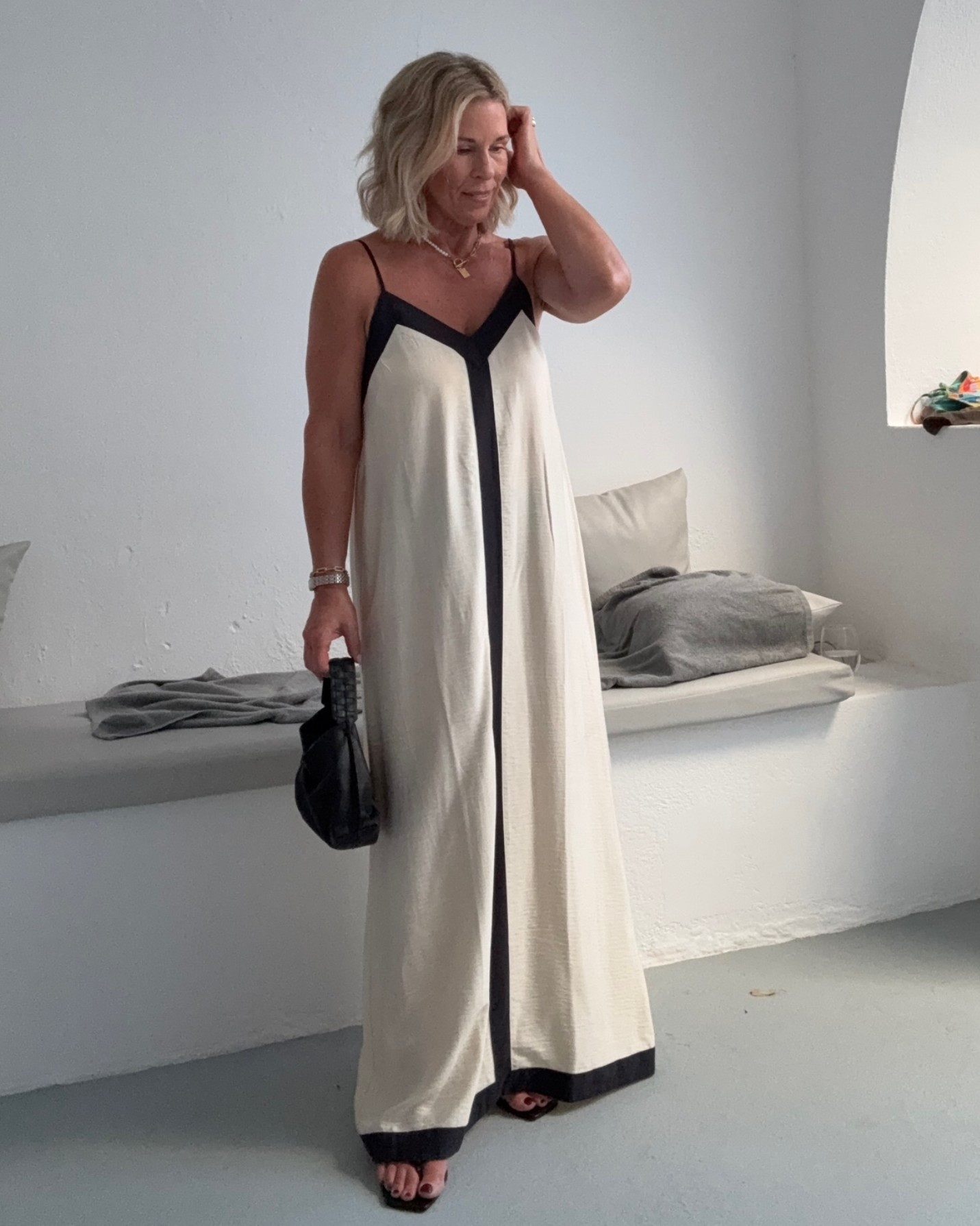 OOTN 💙☀️ Santorini evening outfit. 

We’re off for another chilled evening of dinner and a few drinks by the sea 🌊 

girls trip to Santorini in my 50s over 50 women summer outfits holiday outfit summer outfit 50+ women ruining the 50s girls holidays what to wear in Greece

#LTKuk #LTKsummer #LTKover50style