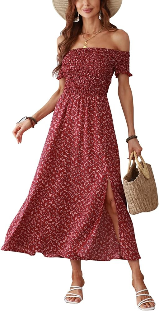STYLEWORD Women Summer Spring Beach Vacation Outfits Boho Maxi Dress Ruffle Short Sleeves Floral ... | Amazon (CA)