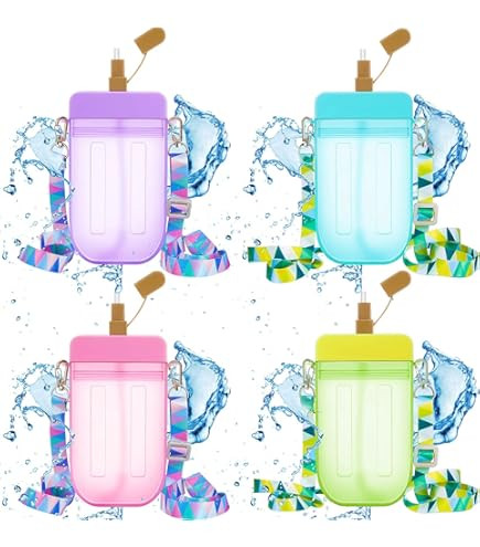 10 Oz (300ML)Cute Water Bottles with Straws, Creative Kawaii Popsicle Cups, Leakproof Plastic Pop... | Amazon (US)
