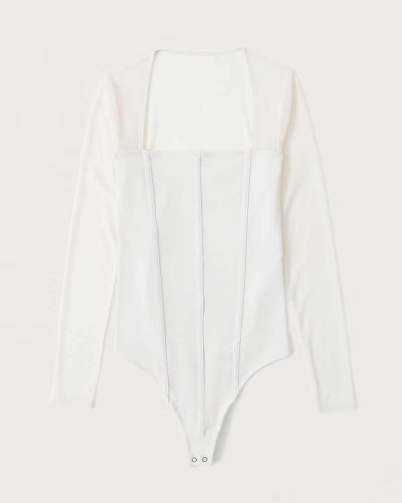 Long-Sleeve Mesh Corset Bodysuit | Abercrombie & Fitch (US)