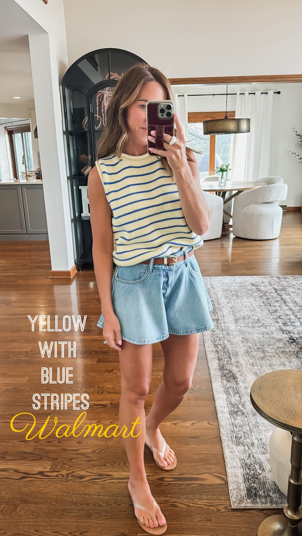A cozy & soft sleeveless sweater. Love this soft yellow and royal blue stripe. 
XS
Skirty shorts tts, 25 here  

#LTKSeasonal #LTKmomlife #LTKOver40
