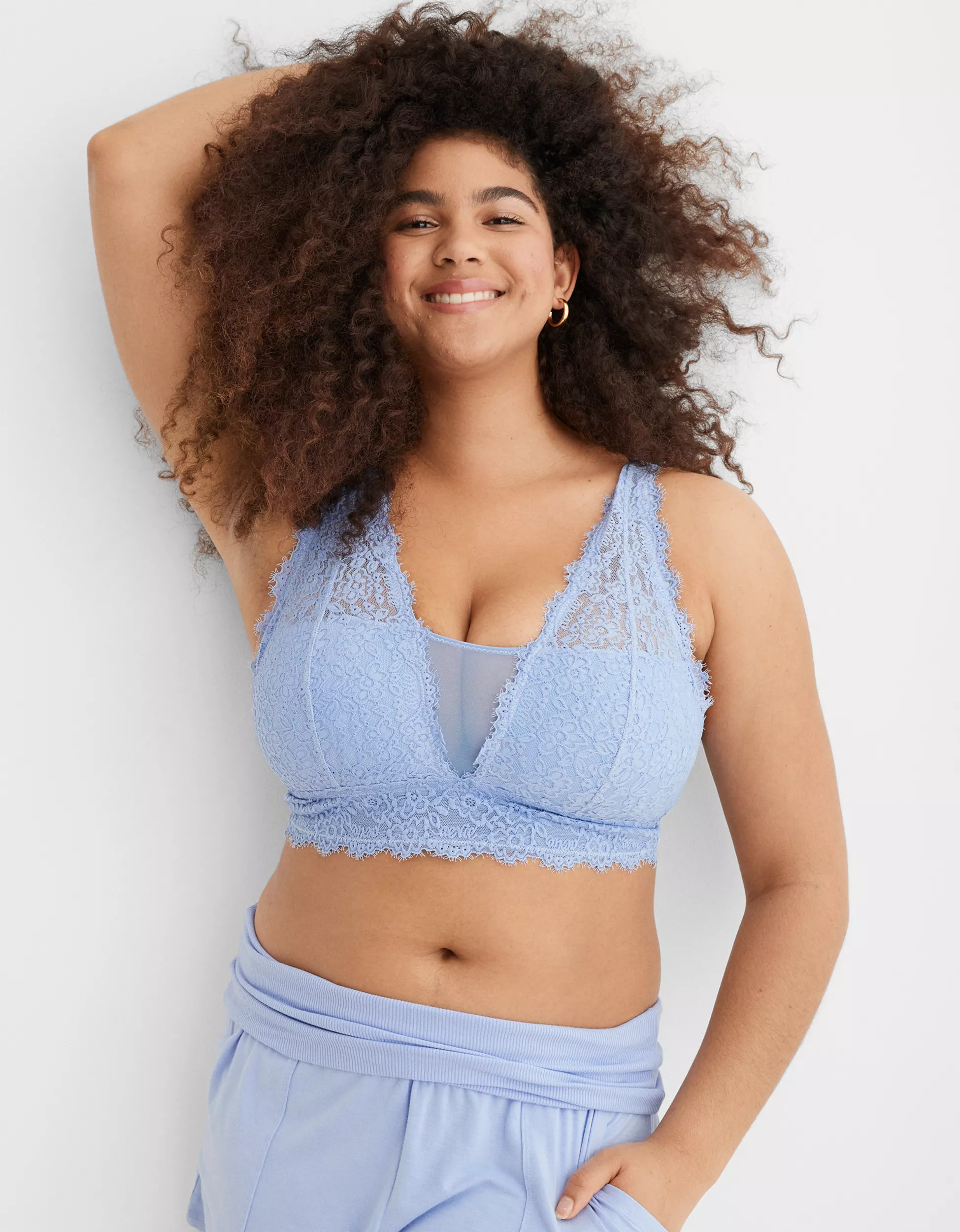Aerie Eyelash Lace Padded Plunge Bralette | American Eagle Outfitters (US & CA)