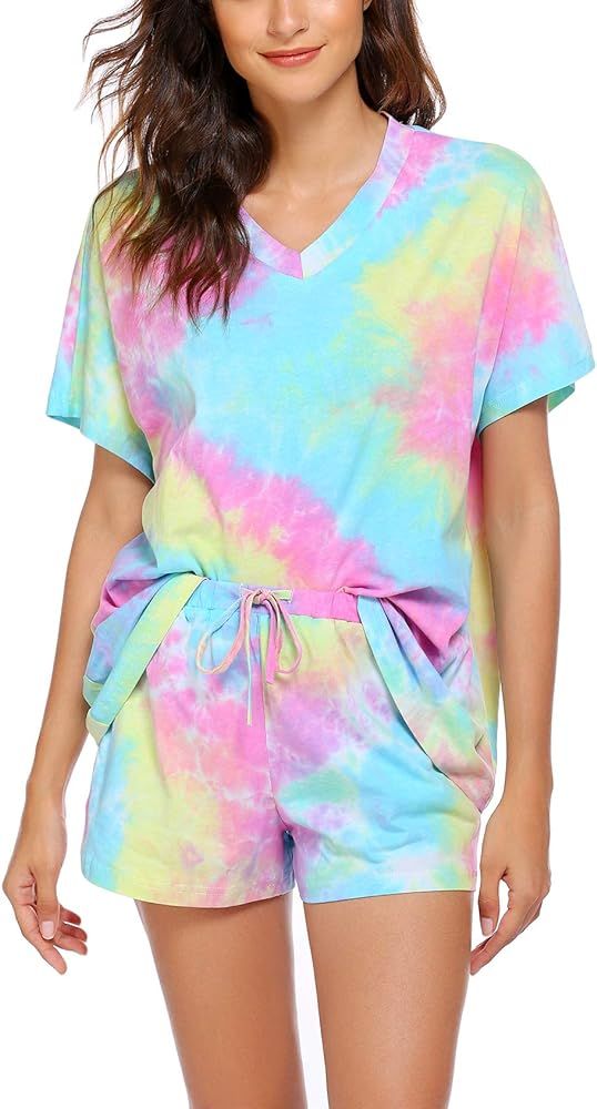 Ekouaer Short Pajama Set Womens Loungewear Tie Dye Pajama Cotton Nightwear Oversized | Amazon (US)