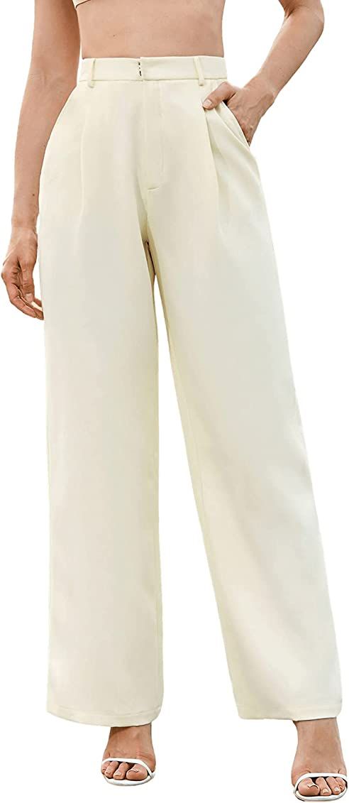 SweatyRocks Women's Elegant High Waist Solid Long Pants Office Trousers | Amazon (US)