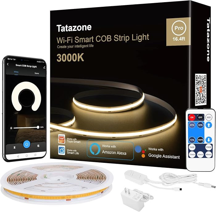 Smart White COB Led Strip Light with App and Remote, 16.4ft 3000K Bright Warm White WiFi COB Ligh... | Amazon (US)