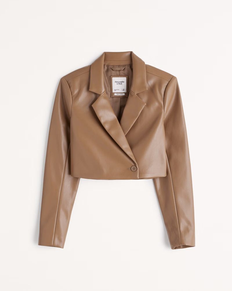 Cropped Vegan Leather Blazer Brown Blazer Blazers Brown Jacket Jackets Business Casual Work Wear | Abercrombie & Fitch (US)
