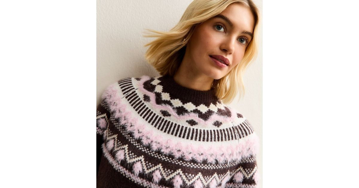 Brown Fluffy Fairisle Jumper | New Look | New Look (UK)