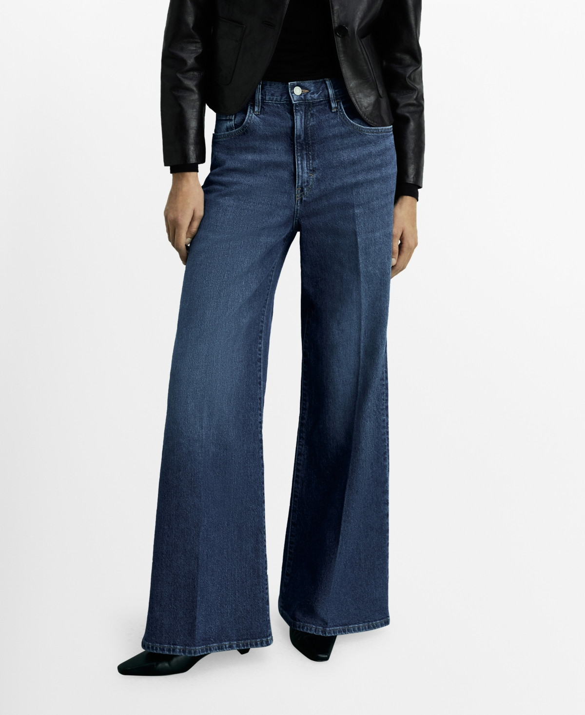 Mango Women's High-Waist Wide Leg Jeans - Dark Blue | Macy's
