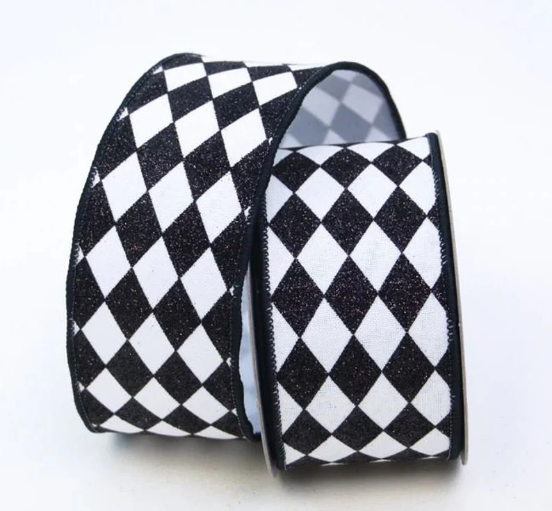 2.5 Glitter Jester Diamond Ribbon: Black & White 10 - Etsy | Etsy (US)