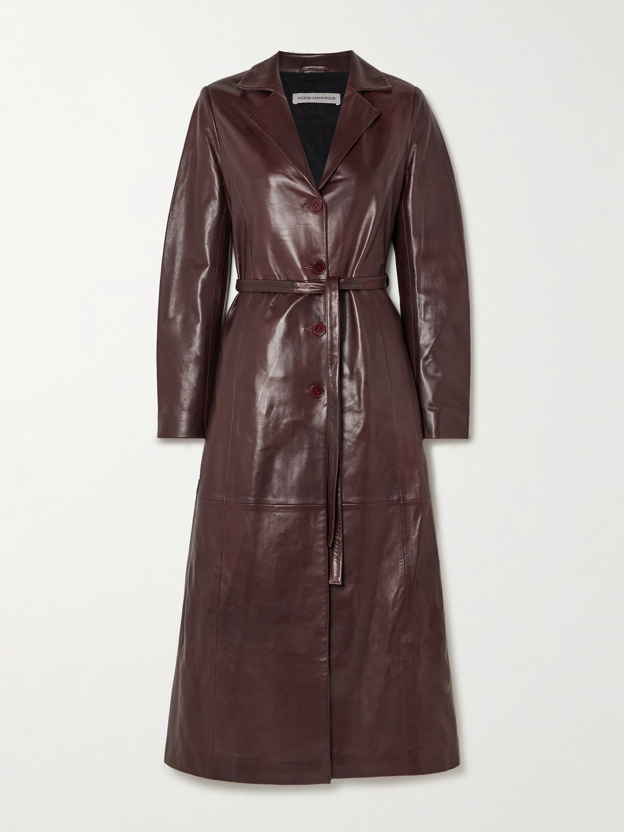 Nour Hammour - Tamara Belted Paneled Leather Coat - Burgundy | NET-A-PORTER (US)
