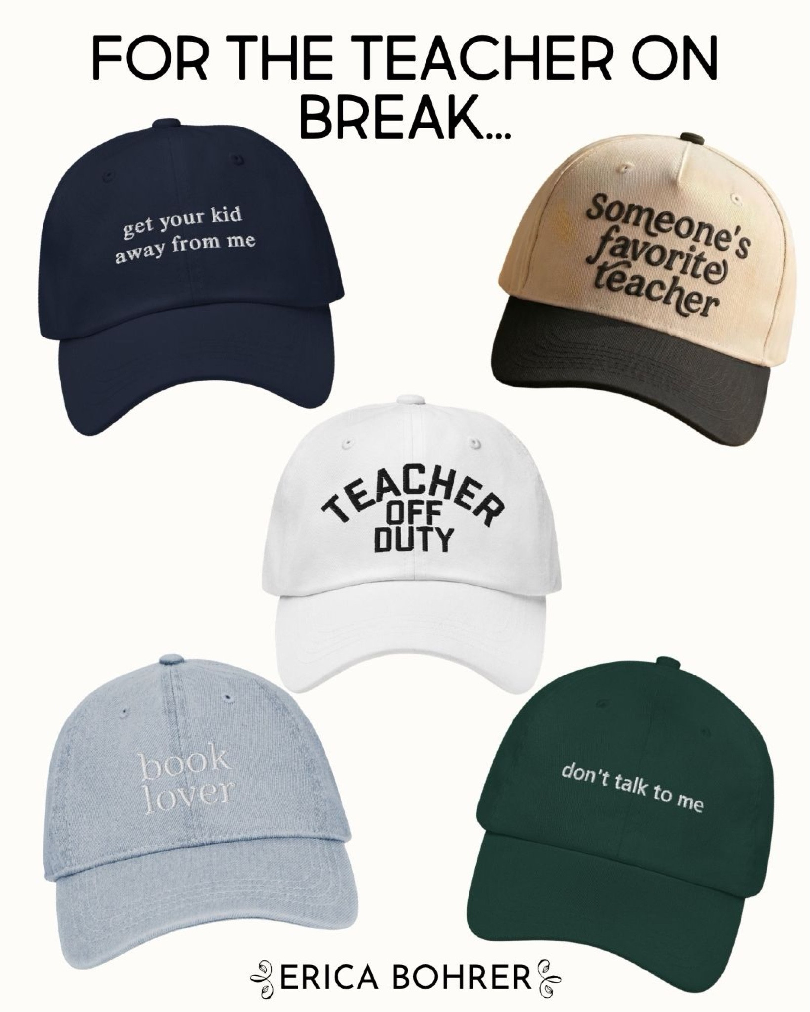 I laughed out loud at these hats!  Perfect for a laugh Teacher Appreciation gift or end of the year teacher gift…

#LTKmomlife #LTKSeasonal
