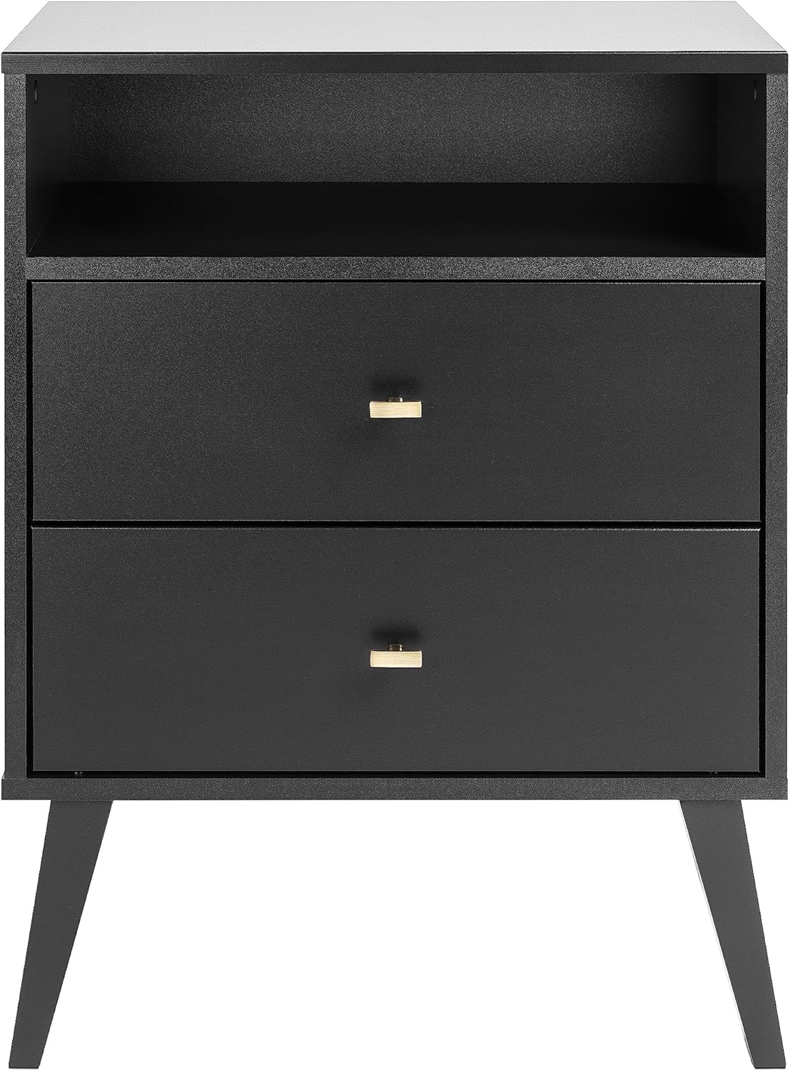 Prepac Milo Mid-Century Modern 2 Drawer Nightstand With Open Shelf, 16"D x 22.5"W x 29.5"H, Black | Amazon (US)
