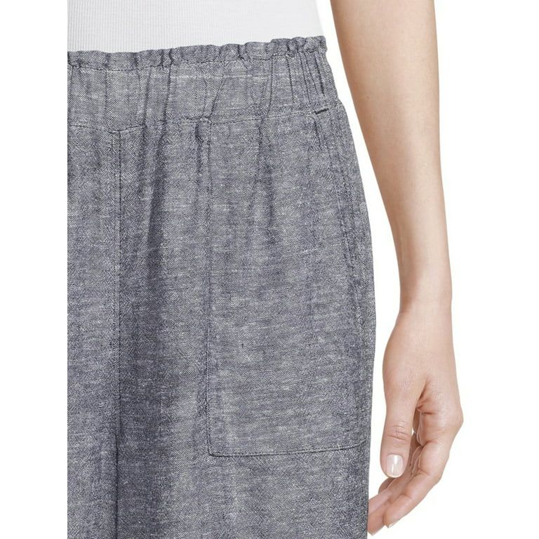 Time and Tru Women's High Rise Wide Leg Full Length Linen Pant | Walmart (US)