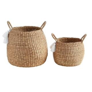 This item: Round Natural Water Hyacinth Decorative Baskets with White Tassels (Set of 2) | The Home Depot