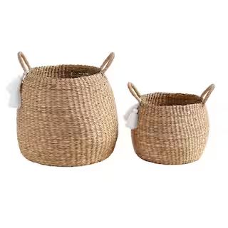 This item: Round Natural Water Hyacinth Decorative Baskets with White Tassels (Set of 2) | The Home Depot