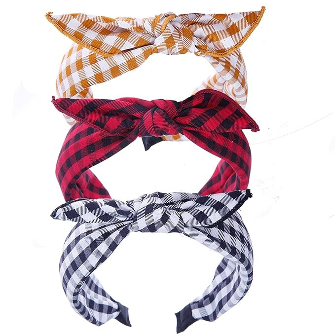 Bow Headbands for Women bandana headband Plaid Headband Rabbit ear Cute Headbands Hair Accessorie... | Amazon (US)