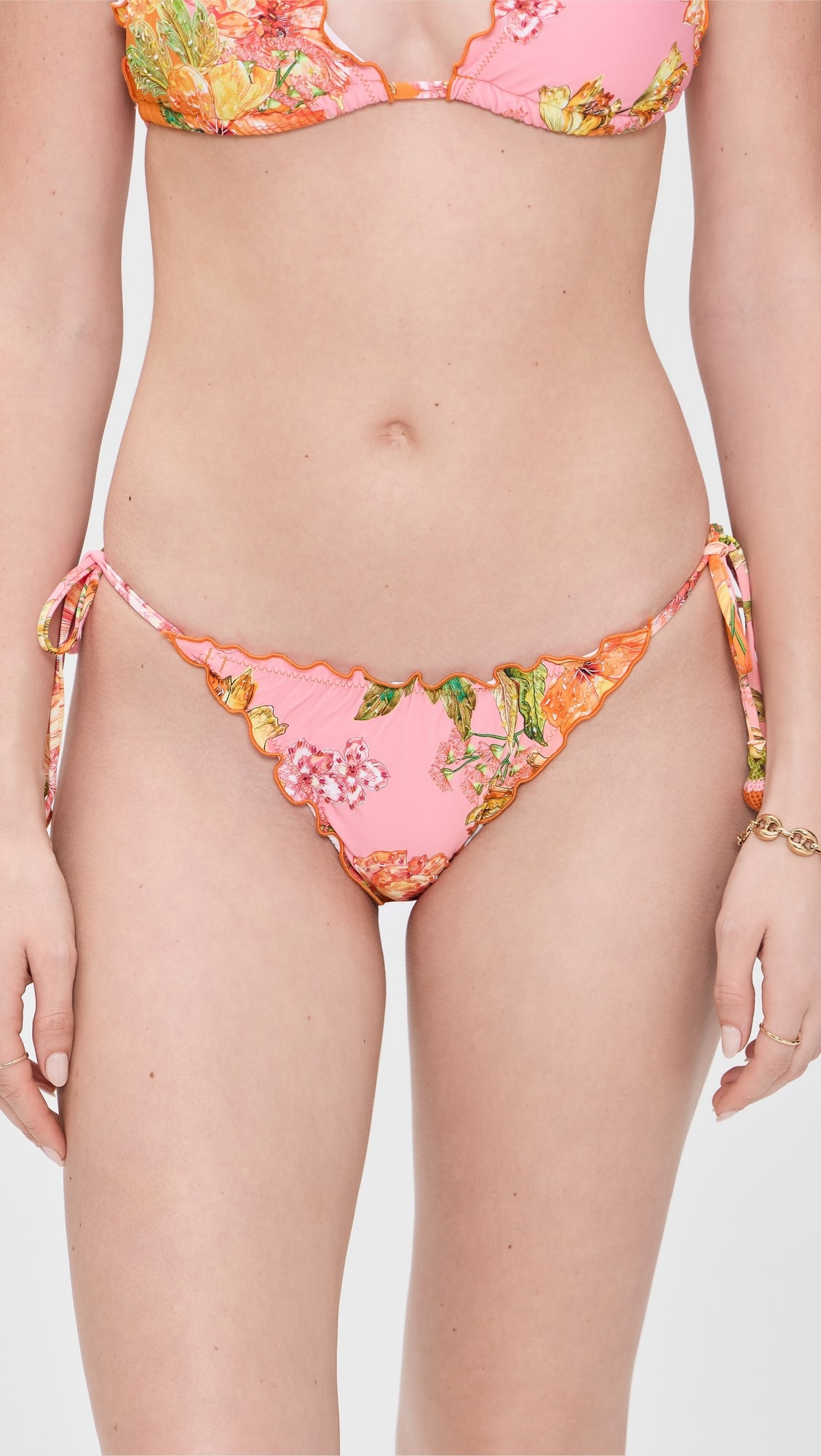 Embroidered Lettuce Edge Tie Side Bikini Bottoms | Shopbop